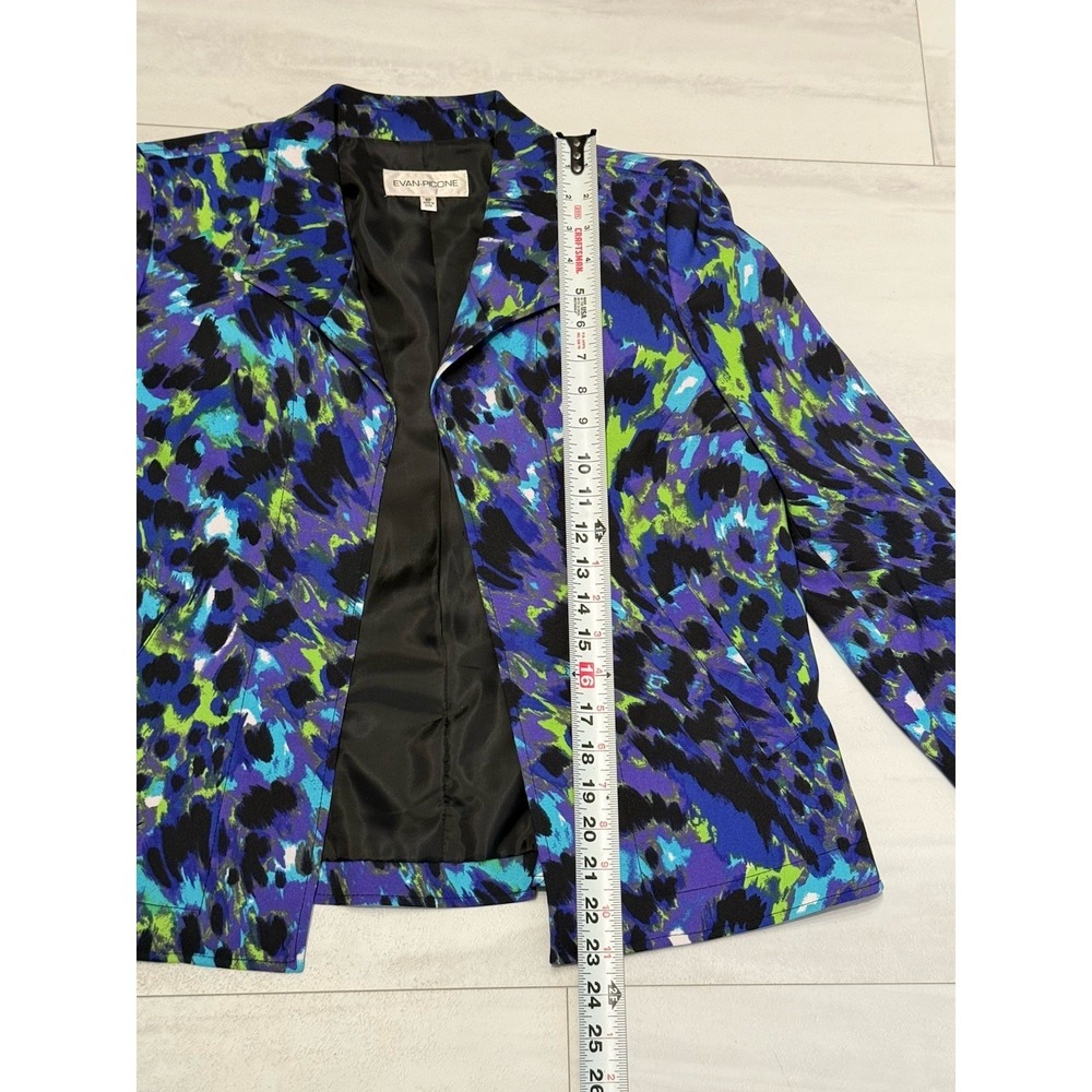 EVAN-PICONE 8P Purple Black Lime Abstract Print Open Front Blazer NWT - Picture 7 of 10